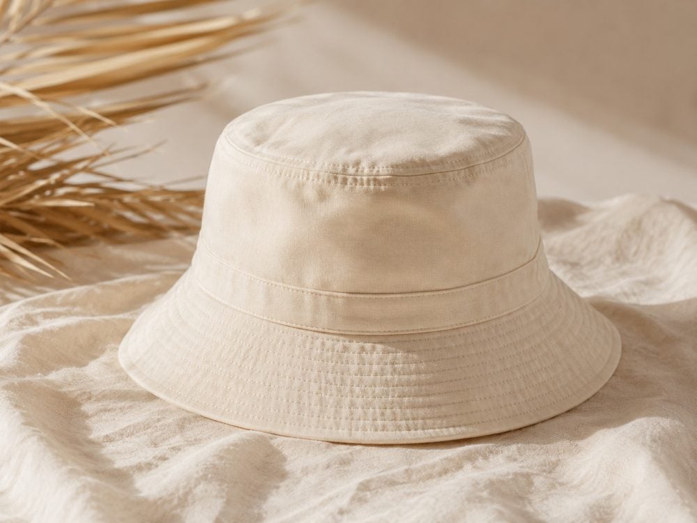 Custom bucket sun hat with embroidered front logo