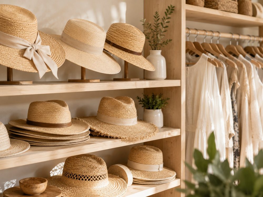 Private-label straw sun hats for a retail boutique